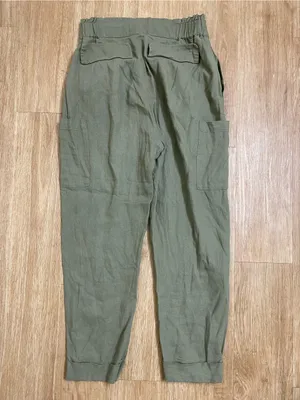 Zara Olive Green Cargo Trousers with Cuffed Ankles thumbnail 2