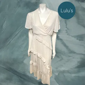 Lulus | Swiss Dot Ruffled Midi Dress in Cream NWT Style: Next to You thumbnail 9