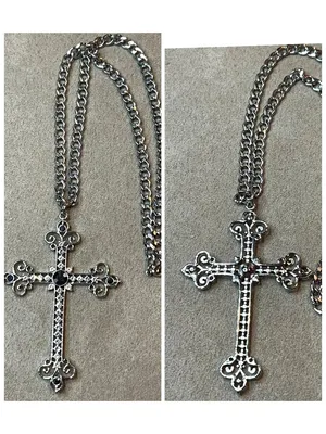 Goth Rhinestone Cross Curb Chain Necklace Silver thumbnail 5