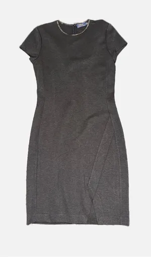 Polo Ralph Lauren Short Sleeve Leather Faux -Neck Sheath Dress in Charcoal Small thumbnail 1