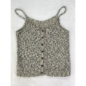 Madewell Knit Button Gray Cream Tank Top Cropped ribbed bottom Woman's‎ Sz S thumbnail 3