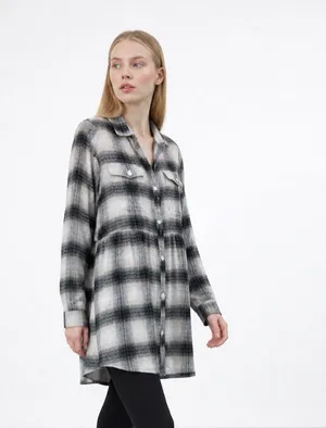 American Eagle Plaid Flannel Long Sleeve Shirt Dress Womens Large Y2K Grunge thumbnail 1