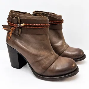 Freebird by Steven Lion Leather Braided Straps Ankle Booties Size 11 Distressed thumbnail 1