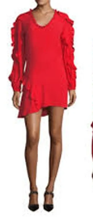 ALEXIS Ceretti Dress in Red Crepe Ruffle Details Long Sleeve No Size FITS SMALL thumbnail 1