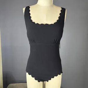 Charmo Women’s Black Scalloped Swimsuit One Piece Square Neck SPF50+ Size M NWT thumbnail 3