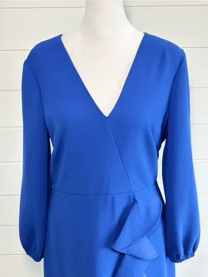 J. Crew Cobalt Royal Blue‎ Long-Sleeve ruffle-front dress Size 6 NEW thumbnail 3