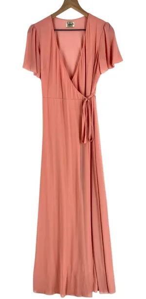 Show Me Your MuMu Pink Crepe Chiffon‎ Flutter Sleeve V-Neck Wrap Maxi Dress S thumbnail 1