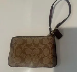COACH Corner Zip Wristlet in Signature Khaki PVC and Sherry Leather RARE Color thumbnail 6