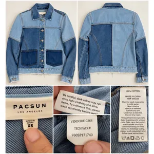 PacSun Womens XS Two-Tone Patchwork Denim Jacket Frayed Hem Blue Cotton Trucker thumbnail 7