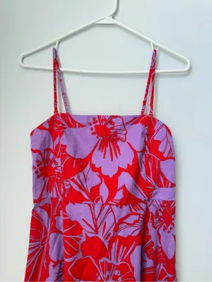 Gap Linen-Blend Midi Dress in Purple Lilac and Red Coral Floral Size Small Tall thumbnail 4