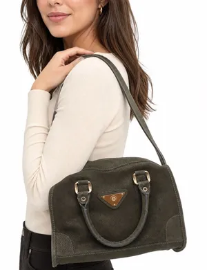 Verdi Satchel Bag Womens OS Olive Green Textured Gold Hardware Strap Good thumbnail 1