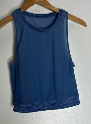Zyia‎ Active Blue Polka Dot Mesh Sleeveless Crop Top Small CP thumbnail 1