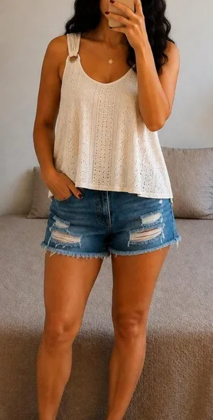 White Eyelet Cold Shoulder Top Size L thumbnail 1