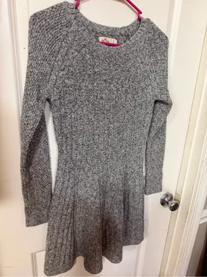 Hollister Heather Gray Ribbed Knit Long-Sleeve Fit-and-Flare Dress thumbnail 3