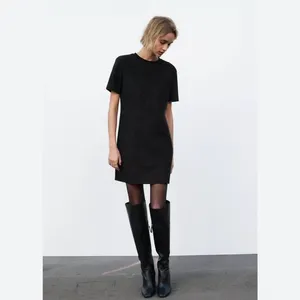 Faux Suede Black tshirt dress thumbnail 2