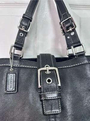 Coach Y2K Black Leather Shoulder Bag with Silver Buckle Hardware thumbnail 6