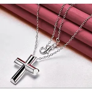 925 Sterling Silver Cross‎ Pendant Necklace, 16-18” thumbnail 1