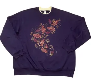VTG 90s Purple Leaf‎ Print Sweater Womens L Sweatshirt Cozy Grannycore Nature thumbnail 1