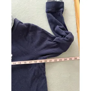 Marc New York Top Size L Navy Waffle Knit Gingham Layered Amore Embroidery thumbnail 6