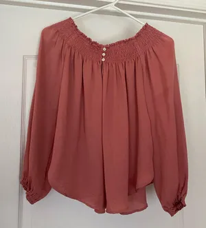 Abercrombie & Fitch Peachy Pink Off The Shoulder Top thumbnail 1