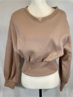 Mocha crop wide waistband sweatshirt top size medium thumbnail 2
