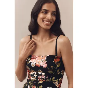 NWT!! DRESS THE POPULATION Libby Floral‎ Tiered Mini Dress Strapless Black Large thumbnail 5
