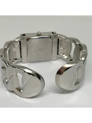 Studio silver tone women’s watch 24mm quartz cuff bracelet size 6.5” running thumbnail 5