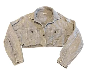 POL Corduroy Jacket Womens Small Beige Distressed Star Patch Raw Hem Boho SMJ179 thumbnail 1