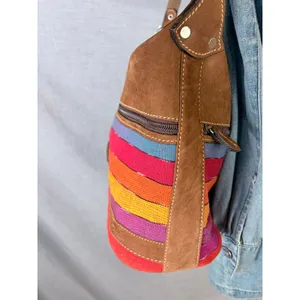 Cedano Guatemala Woven Stripe Leather Crossbody Bag‎ Boho Artisan Color thumbnail 7