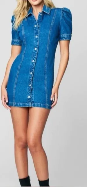 Blank NYC Walk In The Park Puff Sleeve Mini Denim Dress thumbnail 1