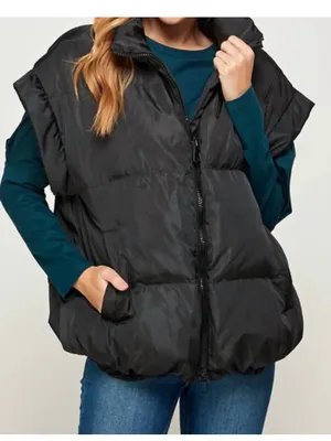 Ellison Black Puffer Vest Oversized Quilted Short Sleeve Zip Up Women Size Small thumbnail 1