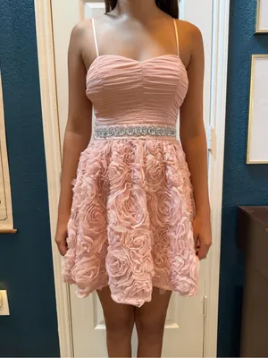 Trixxi size S Sleeveless Pink Rosette Formal Dress with Beaded Waist for Girls thumbnail 4