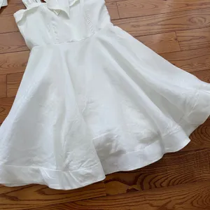 DISSH Aisle White 100% Linen Bow Square Neck Mini Dress thumbnail 4