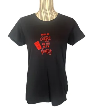 Gildan Black Graphic Bring me Coffee Short Sleeve T-Shirt Women Sz M thumbnail 1