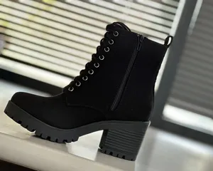 Soda Black Vegan Suede Chunky Heel Ankle Boot thumbnail 3