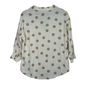 Zara Button Up Shirt Textured Polka Dot Collared Long Sleeve Small Ivory Beige thumbnail 5