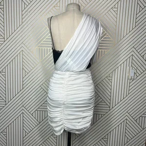 Alice + Olivia Bianca Mini Dress Ruched One-Shoulder‎ Silk White Black Size 6 thumbnail 9