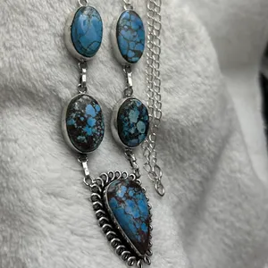 Turquoise Natural Gemstone 925 Silver Plated 16” Necklace thumbnail 2