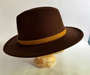 Chocolate Brown Felt Fedora with Mustard Ribbon thumbnail 1