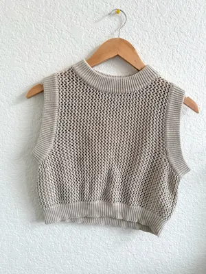 Anthropologie En‎ Saison Knit Sweater Tank Sleeveless Blouse XS Cream Tan thumbnail 4