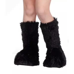 Black Shaggy Faux Fur Boot Covers Rave Festival Monster Leg Warmers Tinsel m/l‎ thumbnail 2