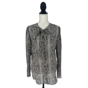 Theory Kinarys Black White Snake Print Silk‎ Tie Neck Blouse Size M thumbnail 2