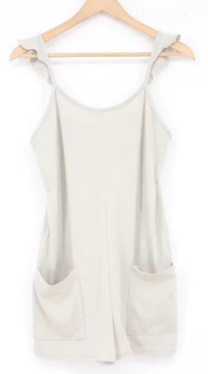 Sleeveless Ruffle Strap Romper Light Sage Green Front Pockets Size S thumbnail 1