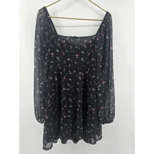 ASOS DESIGN Mini Dress Womens 12 Milkmaid‎ Mesh Sleeve Black Floral EUC thumbnail 3