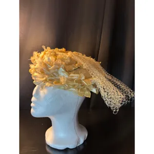 Suzy et Paulette Chapeaux Vintage Floral‎ Pillbox Hat with Veil Champagne Pearl thumbnail 4