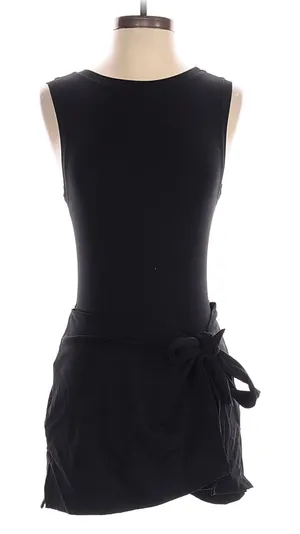 Black Sleeveless Wrap Tie Romper Skort Mini Dress Minimalist Y2K thumbnail 1