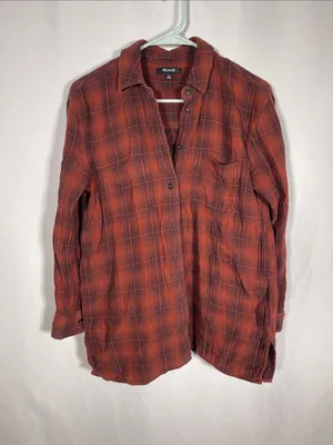 MADEWELL WOMENS OVERSIZED FLANNEL BUTTON DOWN SHIRT XS RED thumbnail 2