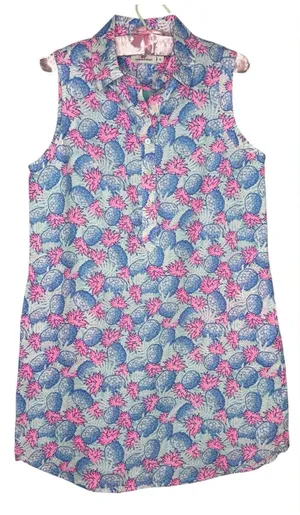 Vineyard Vines Pink Blue Pineapple Linen Dress 10 Resort Wear Golf Beach Pockets thumbnail 1