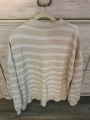 American Eagle Long Sleeve Button Top Striped white and cream thumbnail 2