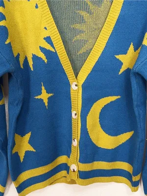 Miss Sparkling Blue Celestial Sun Moon Star Button Front Knit Cardigan thumbnail 3